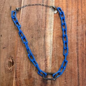 Chunky Blue Chain Necklace with Black Accents